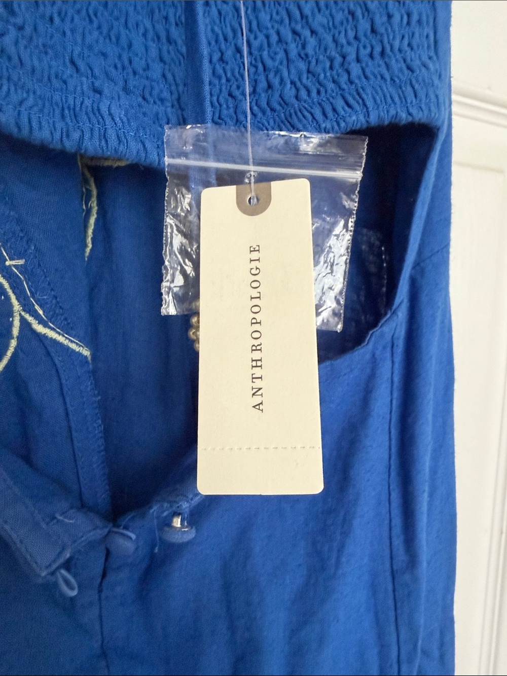 Anthropologie Blue Maxi Dress with Yellow Flower Applique - Picture 4 of 5